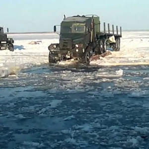 Ukranian icebraker Truck KraZ on the siberian roads